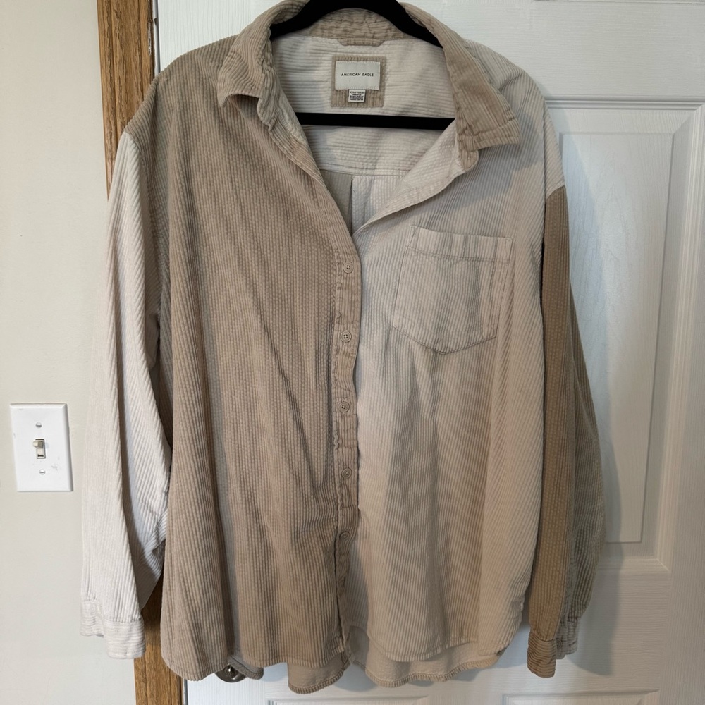 AEO Corduroy Button Down Tan Shirt